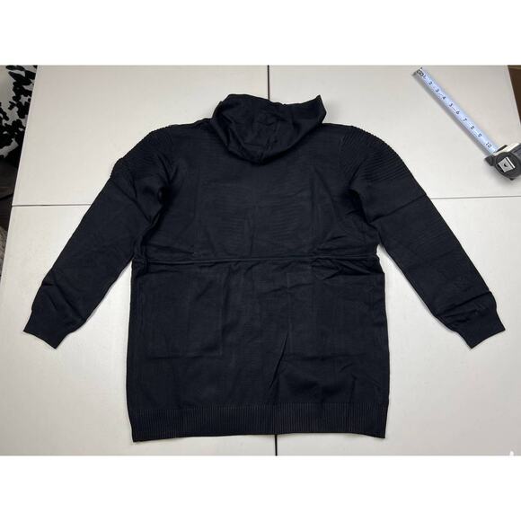 Women's Medium Black Long Sleeve Open Front Hoodie Knit Sweater Cardigan Outwear - Picture 11 of 12